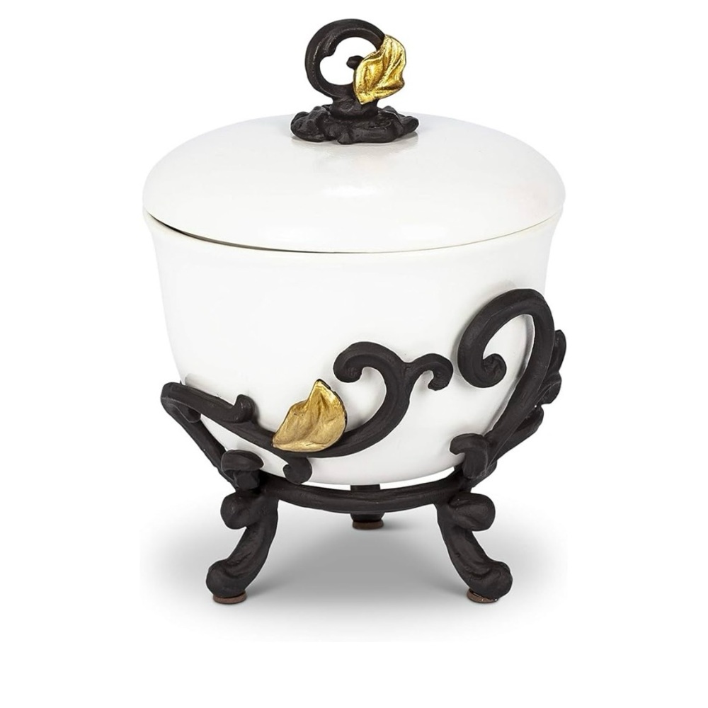GG Collection White Ceramic Jar with Black and Gold Details